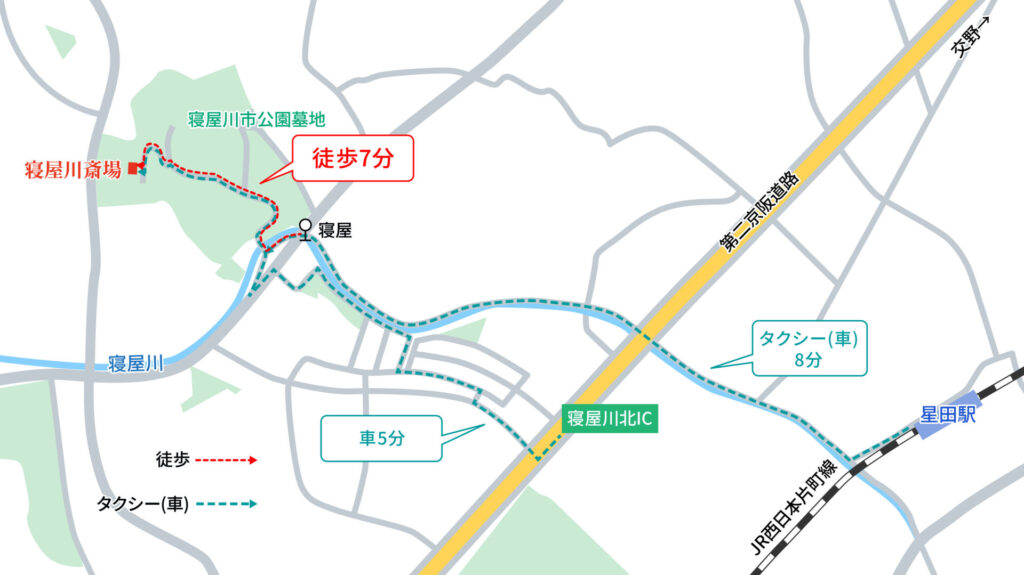 寝屋川斎場までの地図